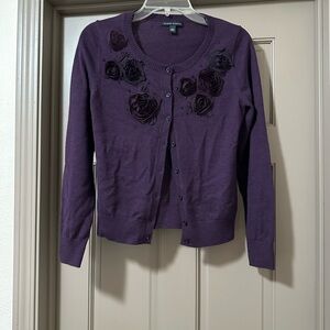 Banana Republic Purple Cardigan with Floral Details Size M